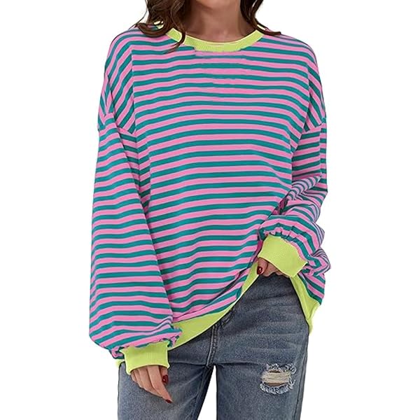 Amazon.com: XIEERDUO Womens Oversized Striped Sweatshirt